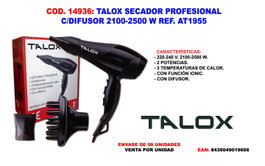 TALOX Secador Profesional con Difusor 2100-2500 W AT1955