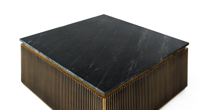 Giner y Colomer Mesa de Centro Madera de Mango Mármoles Bronce 90x90x40 cm