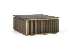 Giner y Colomer Mesa de Centro Madera de Mango Mármoles Bronce 90x90x40 cm
