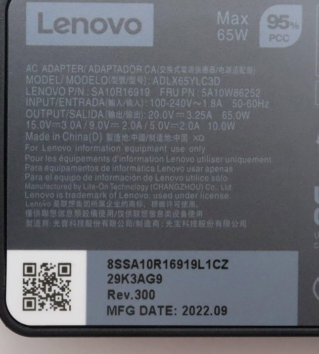 Lenovo Adaptador de Corriente de 65W USB-C Lenovo Adaptador de Corriente de 65W USB-C