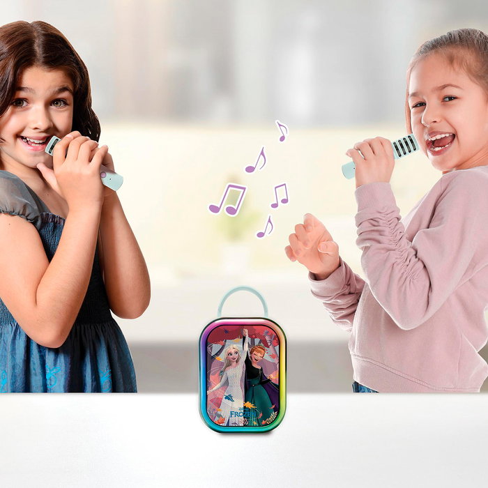 Lexibook Karaoke Frozen con Micrófonos Inalámbricos BTC030FZ - Altavoz Recargable con Luces, Licencia Disney para Niños +6 Años