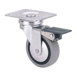 Ruedas Alex Rueda Giratoria con Placa, Freno y Eje Liso Gris Poliamix - Goma Carga Máx. 17 kg Ø 4 cm