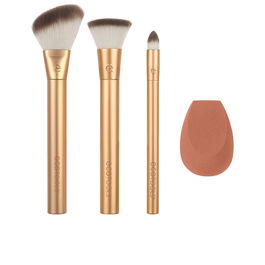 Ecotools PRECIOUS METALS LOTE 4 piezas Set Brochas y Esponja Facial Maquillaje Profesional Vegano Libre Crueldad Animal