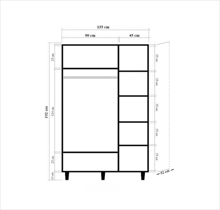 Hanah Home Mode-123 Armario Roble Sonoma 135x192x52 cm Tablero Partículas Melamina Diseño Moderno