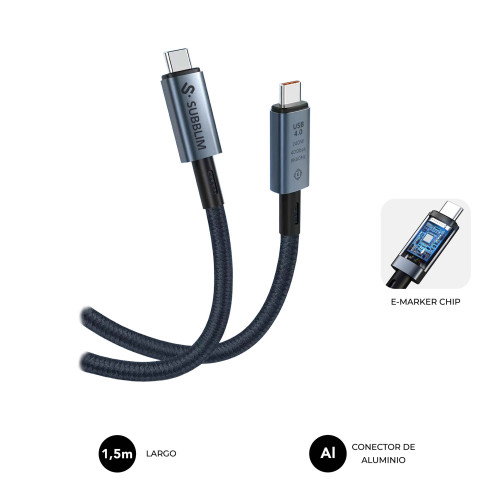 Subblim Cable USB-C a USB-C 4.0 8K 1,5 m 240W Negro