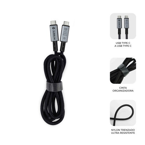 Subblim Cable USB-C a USB-C 4.0 8K 1,5 m 240W Negro
