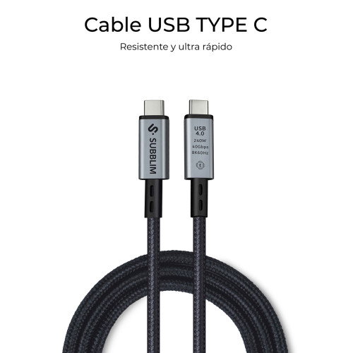Subblim Cable USB-C a USB-C 4.0 8K 1,5 m 240W Negro