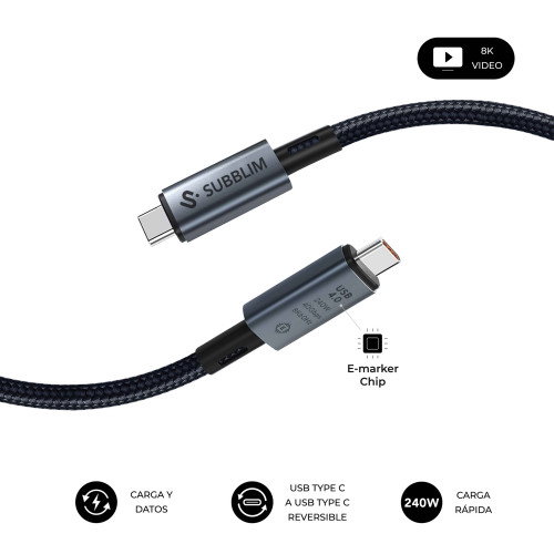 Subblim Cable USB-C a USB-C 4.0 8K 1,5 m 240W Negro