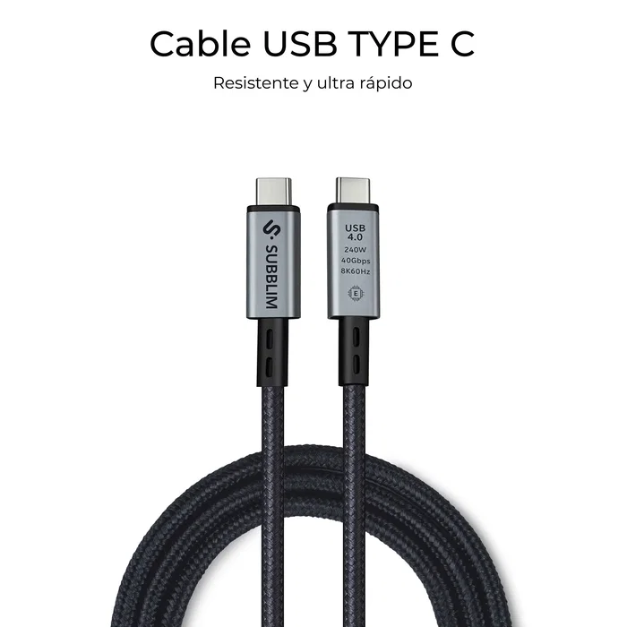 Subblim Cable HIGH USB-C a USB-C 240W USB 4.0 8K 1,5m Negro