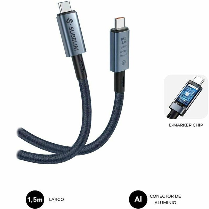 Subblim Cable USB-C a USB-C 4.0 8K 1,5 m 240W Negro