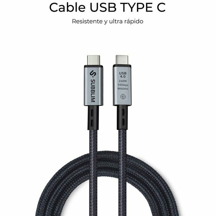Subblim Cable USB-C a USB-C 4.0 8K 1,5 m 240W Negro