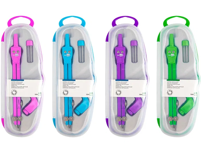 Liderpapel Compás Articulado con Adaptador Universal, Minas 2mm, Estuche Incluido, Colores Surtidos, Longitud 14cm