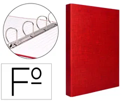 Liderpapel Carpeta de 4 anillas 40mm Folio Cartón Forrado PVC Gofrado Tela Paper Coat Color Rojo