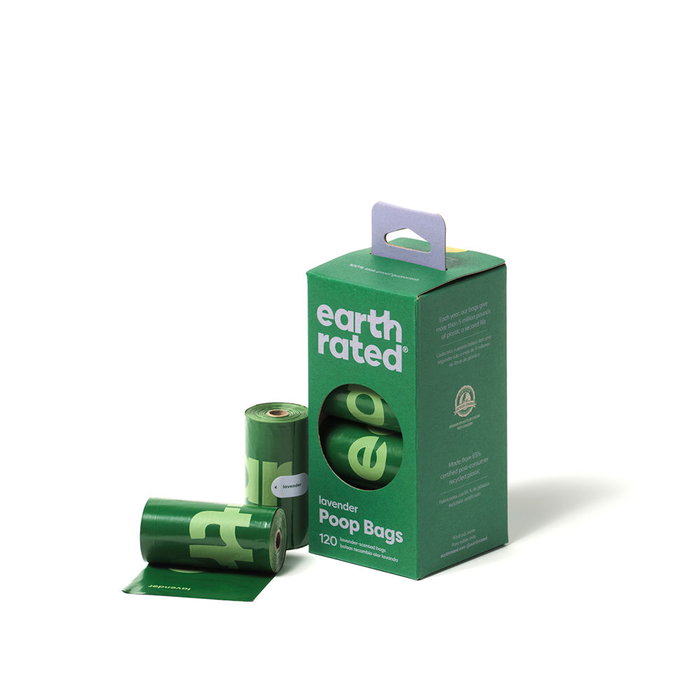 Earth Rated Rollos de Bolsas para Excrementos de Mascotas Recambio Lavanda, 315 Bolsas Extra Resistentes en 21 Rollos (8 x 15 unidades)