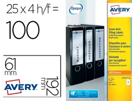 Avery Etiquetas Adhesivas Ultragrip Para Archivadores Palanca 192x61 mm Inkjet-Láser 4 X 25H Blanco