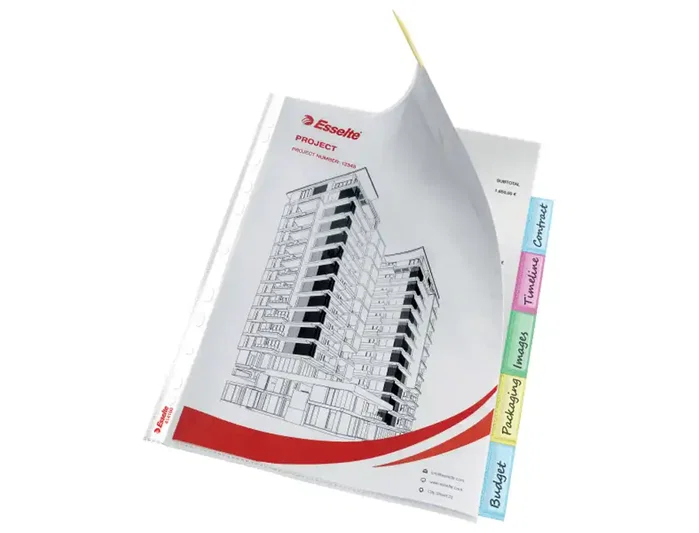 Esselte Funda Multitaladro con Pestañas PP 85µ Cristal Liso A4 Set de 6 Esselte Funda Multitaladro con Pestañas PP 85µ Cristal Liso A4 Set de 6