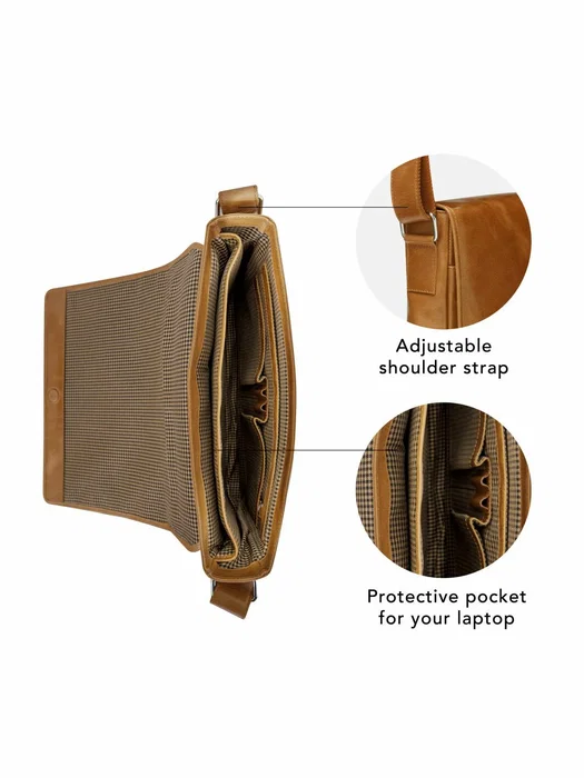 Dbramante1928 Marselisborg Funda Bandolera de Cuero para Portátil 14" (35.6 cm) - Marrón Dorado, 2ª Generación, Resistente a Rayones y Polvo