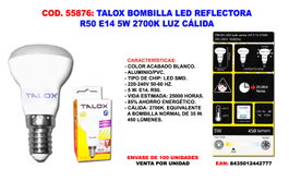 TALOX Bombilla LED Reflectora R50 E14 5W 2700K Luz Cálida