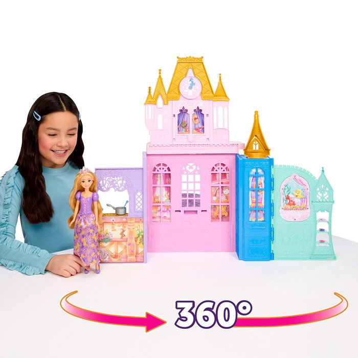 MATTEL Castillo Plegable de las Princesas Disney con Muñeca Rapunzel