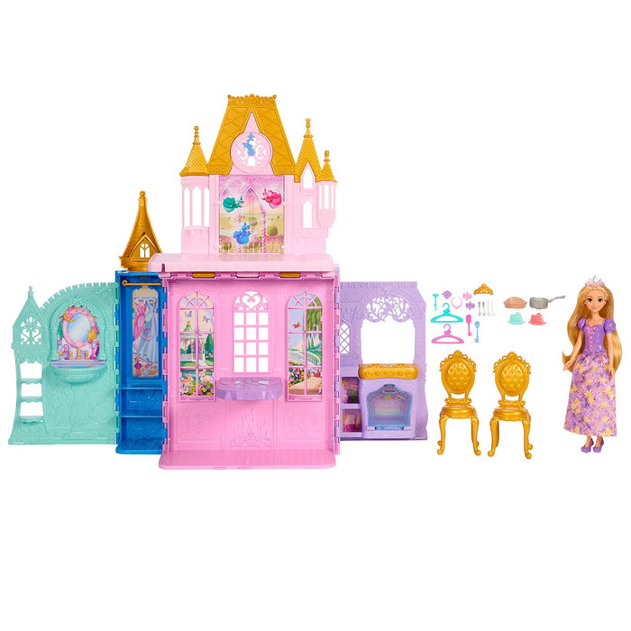 MATTEL Castillo Plegable de las Princesas Disney con Muñeca Rapunzel