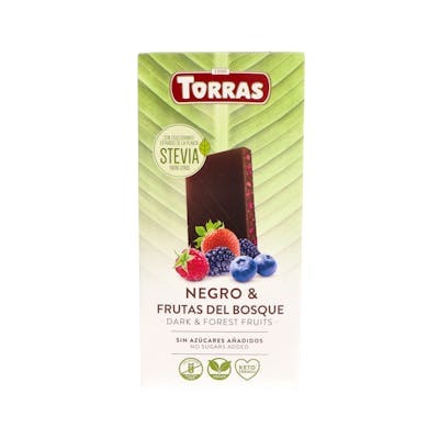 TORRAS Chocolate Negro Frutos del Bosque con Stevia 125Gr TORRAS Chocolate Negro Frutos del Bosque con Stevia 125Gr