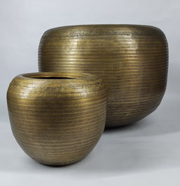 DKD Home Decor Set de 2 Maceteros de Aluminio Patinado Dorado Mundra