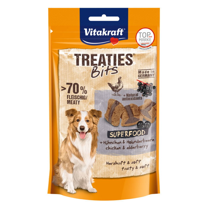 Vitakraft Treaties Superfood - Bayas de Sauco 100g para Perros, Bocadillos con 72.9% Carne Vitakraft Treaties Superfood - Bayas de Sauco 100g para Perros, Bocadillos con 72.9% Carne