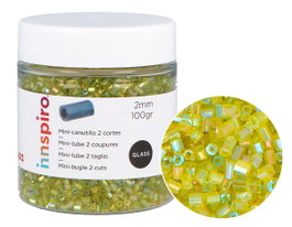 Innspiro Rocalla de Vidrio Cilindro Mini Aurora Boreal Verde Oliva 2x2mm 100g