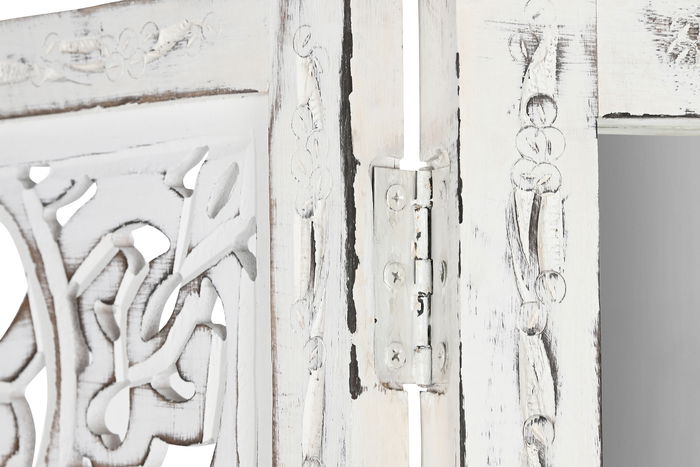 DKD Home Decor Biombo Blanco Mango Espejo 2 x 182 x 152 cm