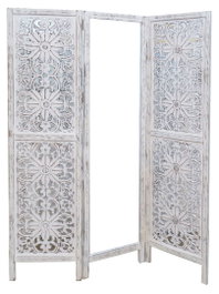 DKD Home Decor Biombo Blanco Mango Espejo 2 x 182 x 152 cm