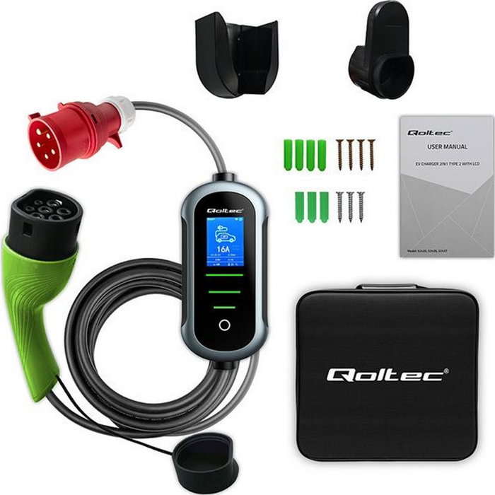 Qoltec Cargador Móvil para Vehículo Eléctrico 2w1 Tipo 2 22kW 400V Wi-Fi