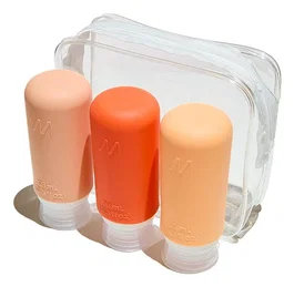 Muitomas TRBOTTLES3PF Set de 3 Botellas de Viaje en Silicona Flexible 98ml Cada Una, Colores Distintos, a Prueba de Fugas con Funda de Transporte