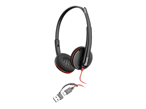 Poly Blackwire 3220 Auriculares Estéreo USB-C Negro con Adaptador USB-C a A