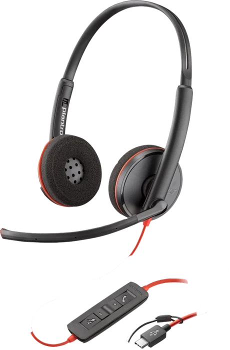 Poly Blackwire 3220 Auriculares Estéreo USB-C Negro con Adaptador USB-C/A (Bulk)​