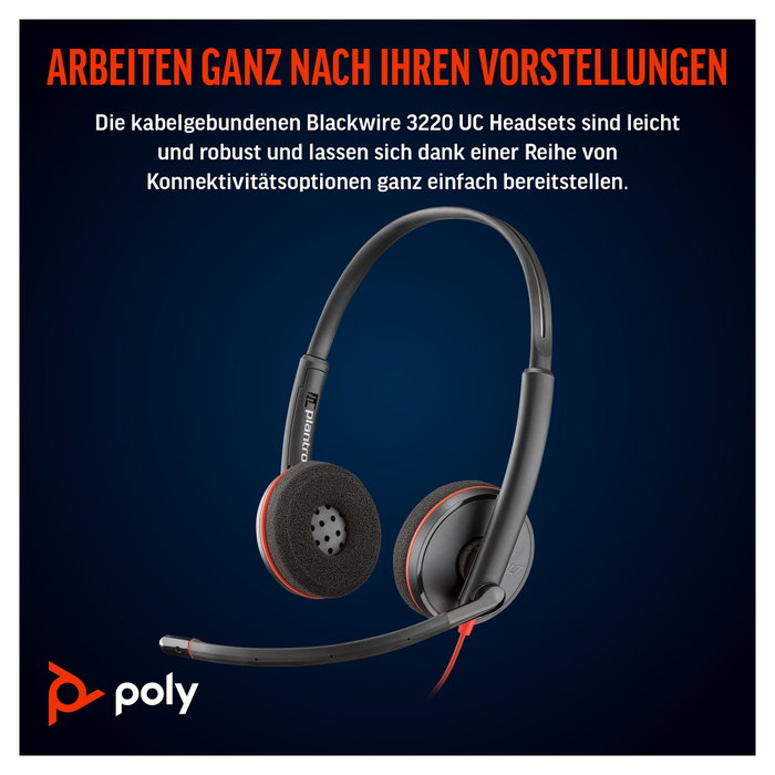 Poly Blackwire 3220 Auriculares Estéreo USB-C Negro + Adaptador USB-C/A
