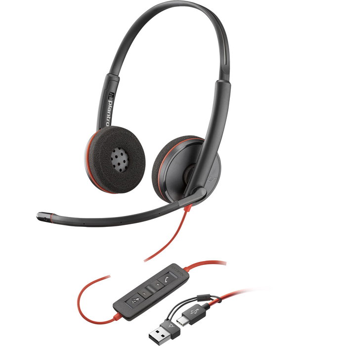 Poly Blackwire 3220 Auriculares Estéreo USB-C Negro + Adaptador USB-C/A