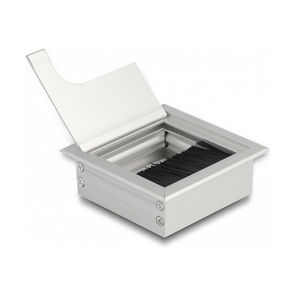 DeLOCK Pasacables para Mesa con Cepillo 80 x 80 x 28 mm Plata - Kit Montaje en Aluminio para Escritorio