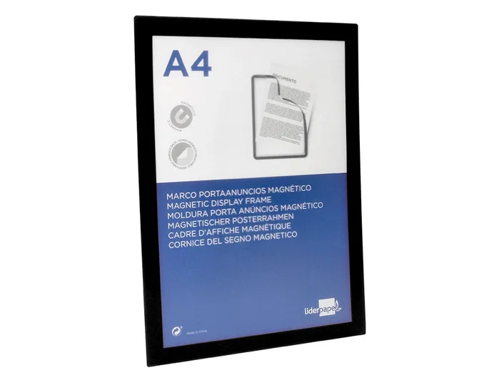 Liderpapel Marco Porta Anuncios Magnético DIN A4 Negro Adhesivo Removible