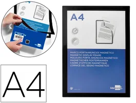Liderpapel Marco Porta Anuncios Magnético DIN A4 Negro Adhesivo Removible