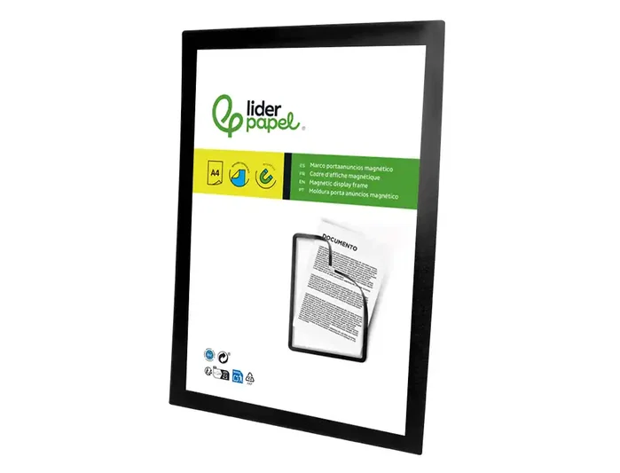 Liderpapel Marco Porta Anuncios Magnético DIN A4 Negro Adhesivo Removible
