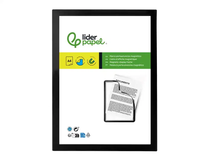 Liderpapel Marco Porta Anuncios Magnético DIN A4 Negro Adhesivo Removible