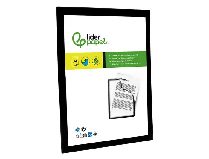 Liderpapel Marco Porta Anuncios Magnético DIN A4 Negro Adhesivo Removible