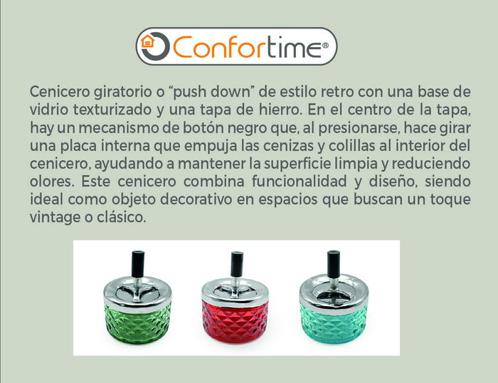 Confortime Cenicero de Vidrio con Sistema Push, Dimensiones 9.5 x 11.5 cm (24 Unidades)