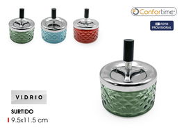 Confortime Cenicero de Vidrio con Sistema Push, Dimensiones 9.5 x 11.5 cm (24 Unidades)