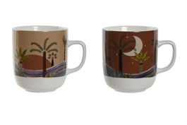 DKD Home Decor Taza Estilo Boho Terracota Beige Porcelana Apto Microondas y Lavavajillas 380ml Pack 6 Unidades 8.5 x 10 x 12 cm