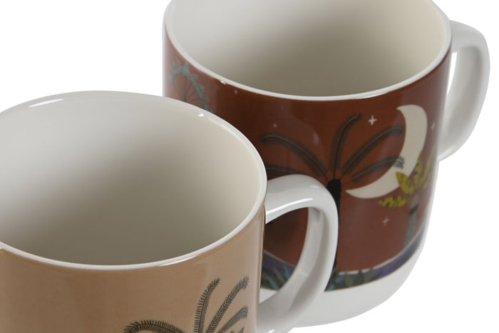 DKD Home Decor Taza Estilo Boho Terracota Beige Porcelana Apto Microondas y Lavavajillas 380ml Pack 6 Unidades 8.5 x 10 x 12 cm