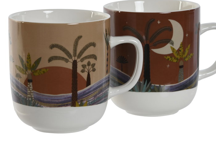 DKD Home Decor Taza Estilo Boho Terracota Beige Porcelana Apto Microondas y Lavavajillas 380ml Pack 6 Unidades 8.5 x 10 x 12 cm