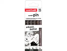 Rotulador Calibrado Uni-Ball Pin Set 5P Manga Shojo Surtido Caja De 5 (0.03, 0.1, 0.5, Brush Gris Oscuro Y Brush Extra Fino Negro)