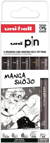 Uniball PIN Manga Shojo Set de 5 Rotuladores Negros Calibrados Uniball PIN Manga Shojo Set de 5 Rotuladores Negros Calibrados