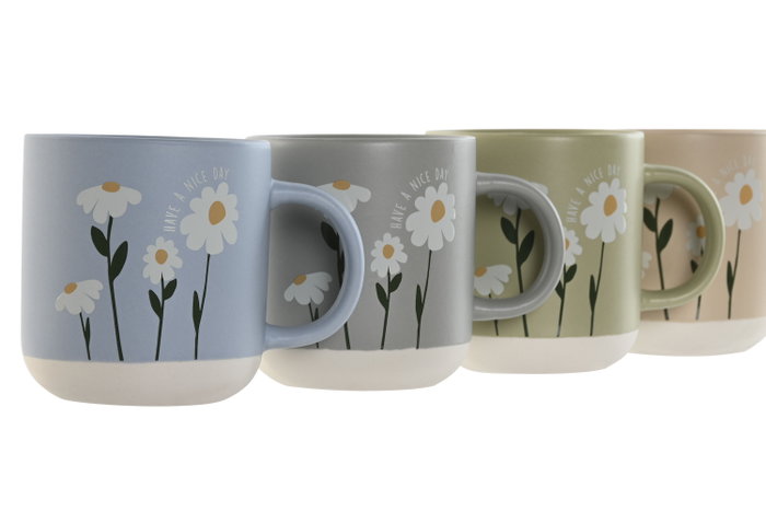 DKD Home Decor Set de Tazas de Porcelana Margaritas 365ml Surtido